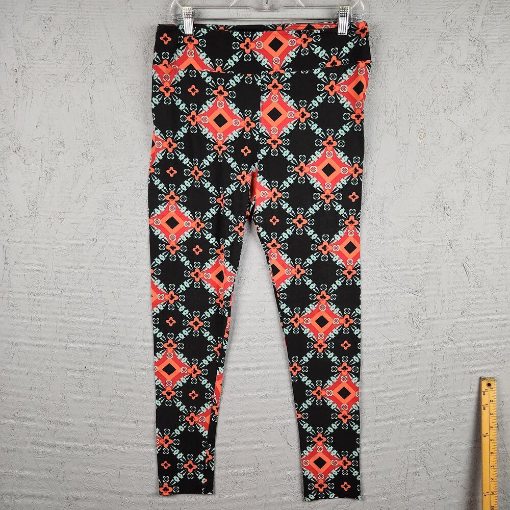 LuLaRoe Leggings Womens Tall & Curvy Black Red Geometric Print Stretch Soft